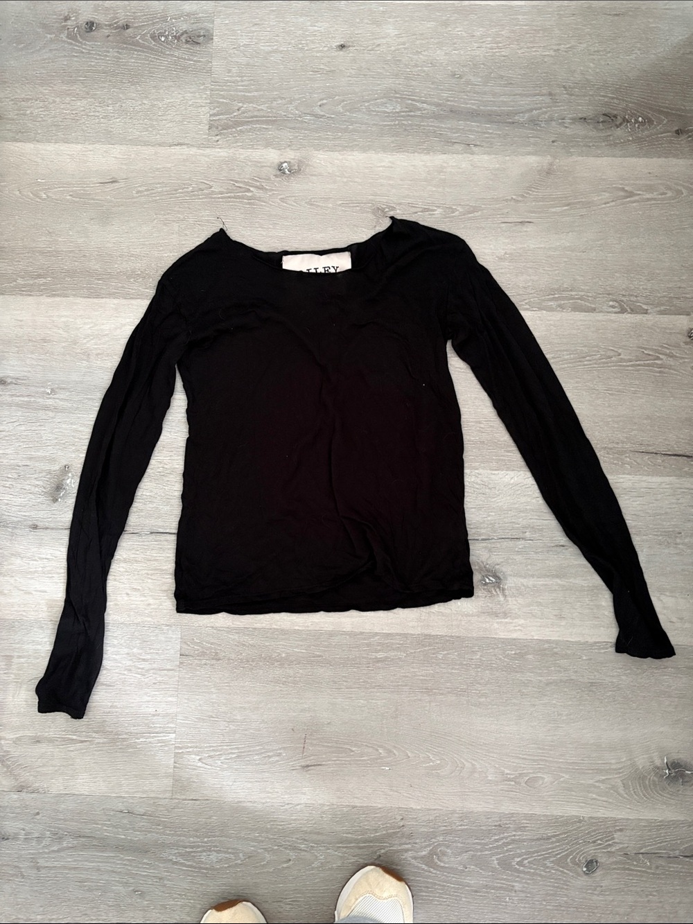 Riley Black Long-Sleeve Slim Off The Shoulder Crewneck Top
